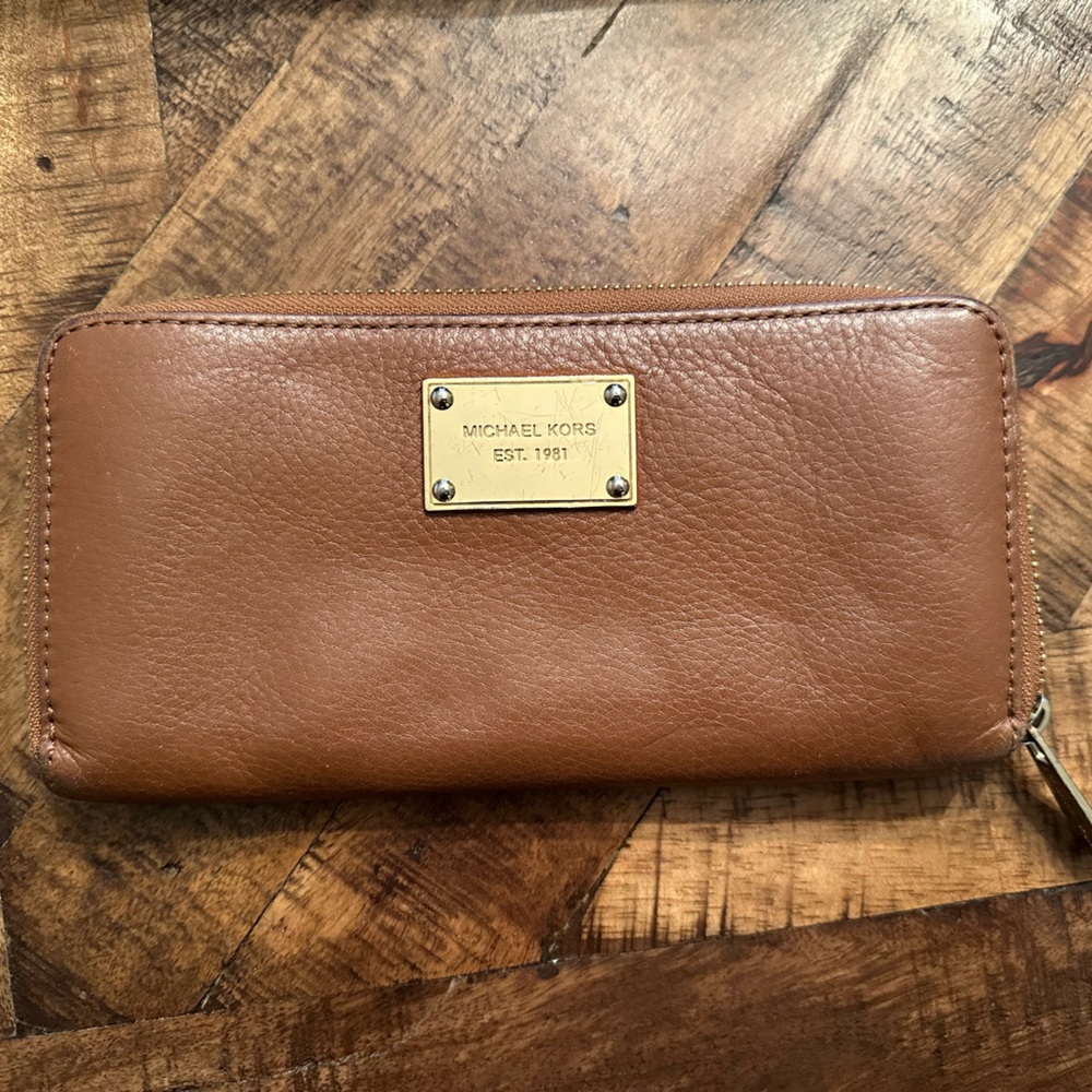 Michael Kors Tan Leather Zip Wallet